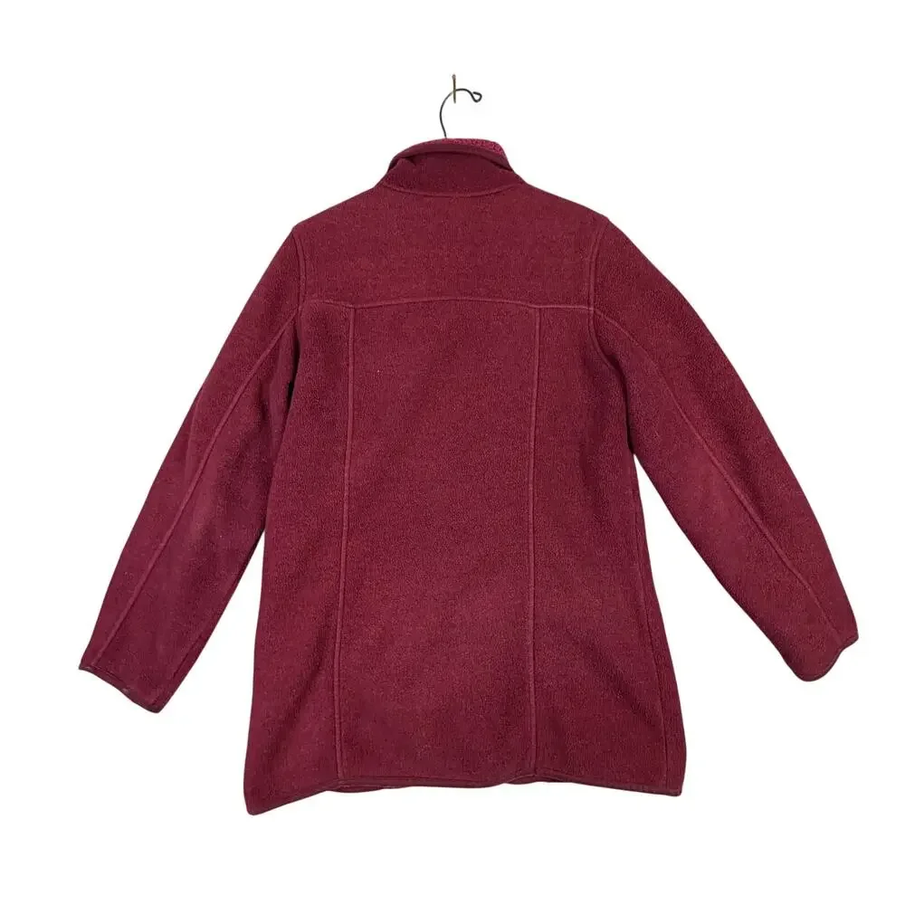 LL Bean Womens‎ Fleece Sherpa Jacket Cardigan Front Pockets Burgundy Size Medium